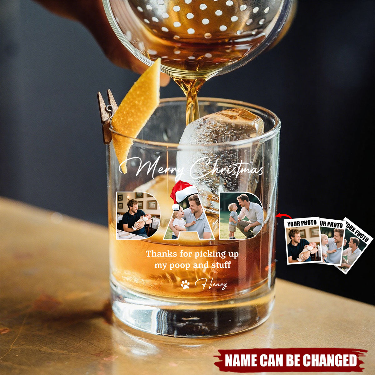 Custom Photo Merry Christmas, Thanks For Picking Up My Poop And Stuff Whiskey Glass