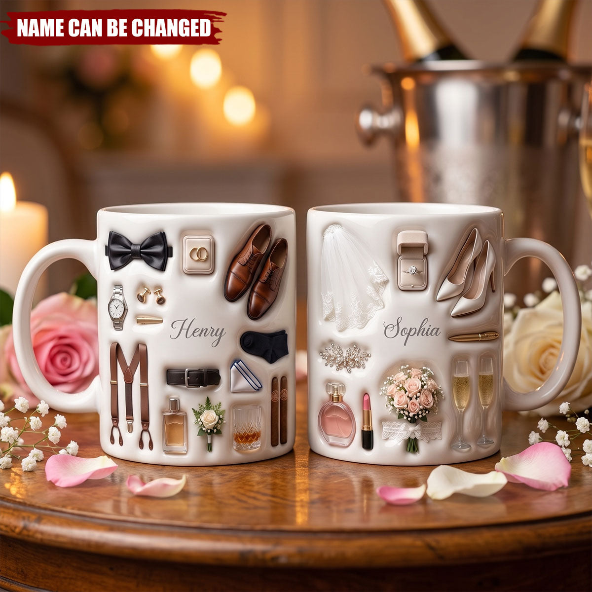 Custom Name Bride/Groom Ceramic Mug, Wedding Mugs, Bachelor Party