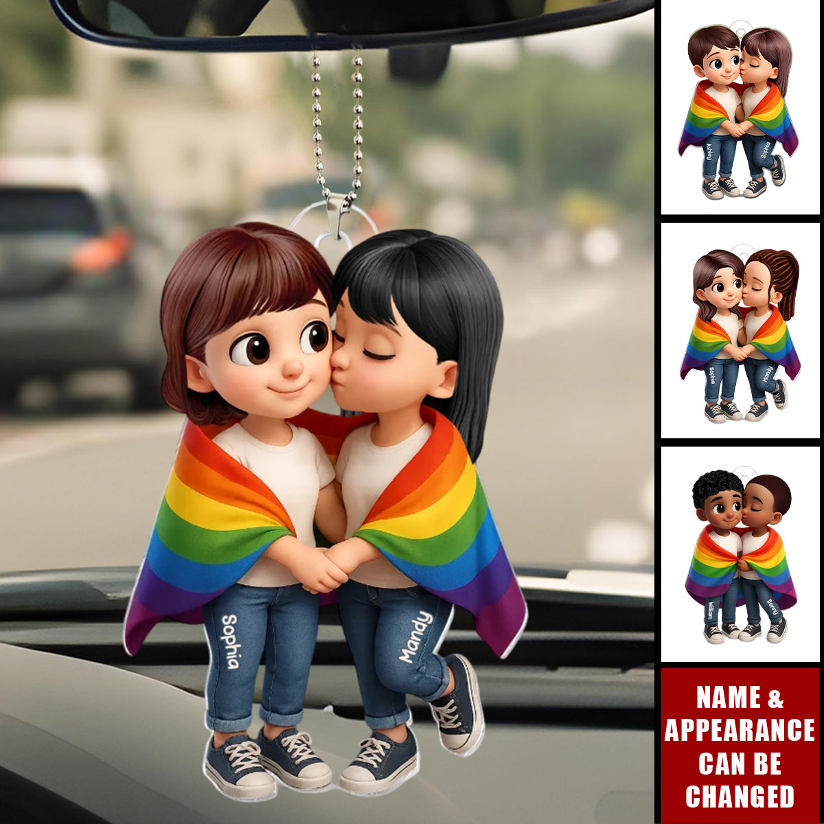 Pride Month LGBT Couple Love Is Love Personalized Acrylic Car Ornament