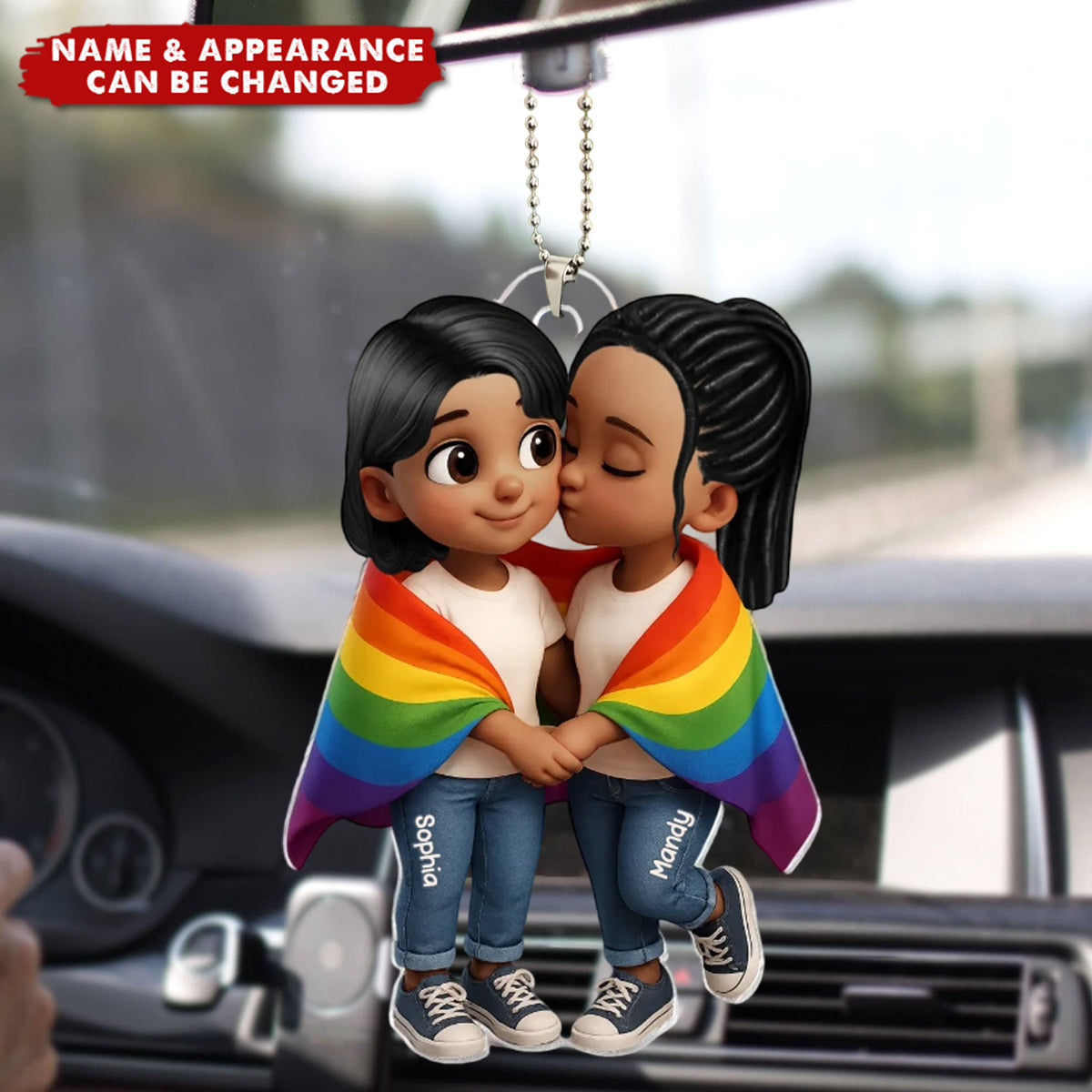 Pride Month LGBT Couple Love Is Love Personalized Acrylic Car Ornament