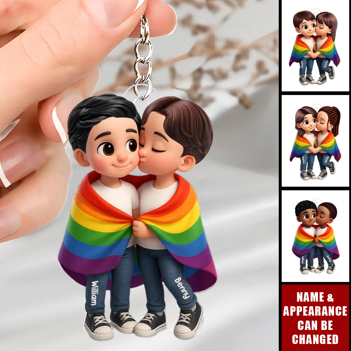 Pride Month LGBT Couple Love Is Love Personalized Acrylic Keychain