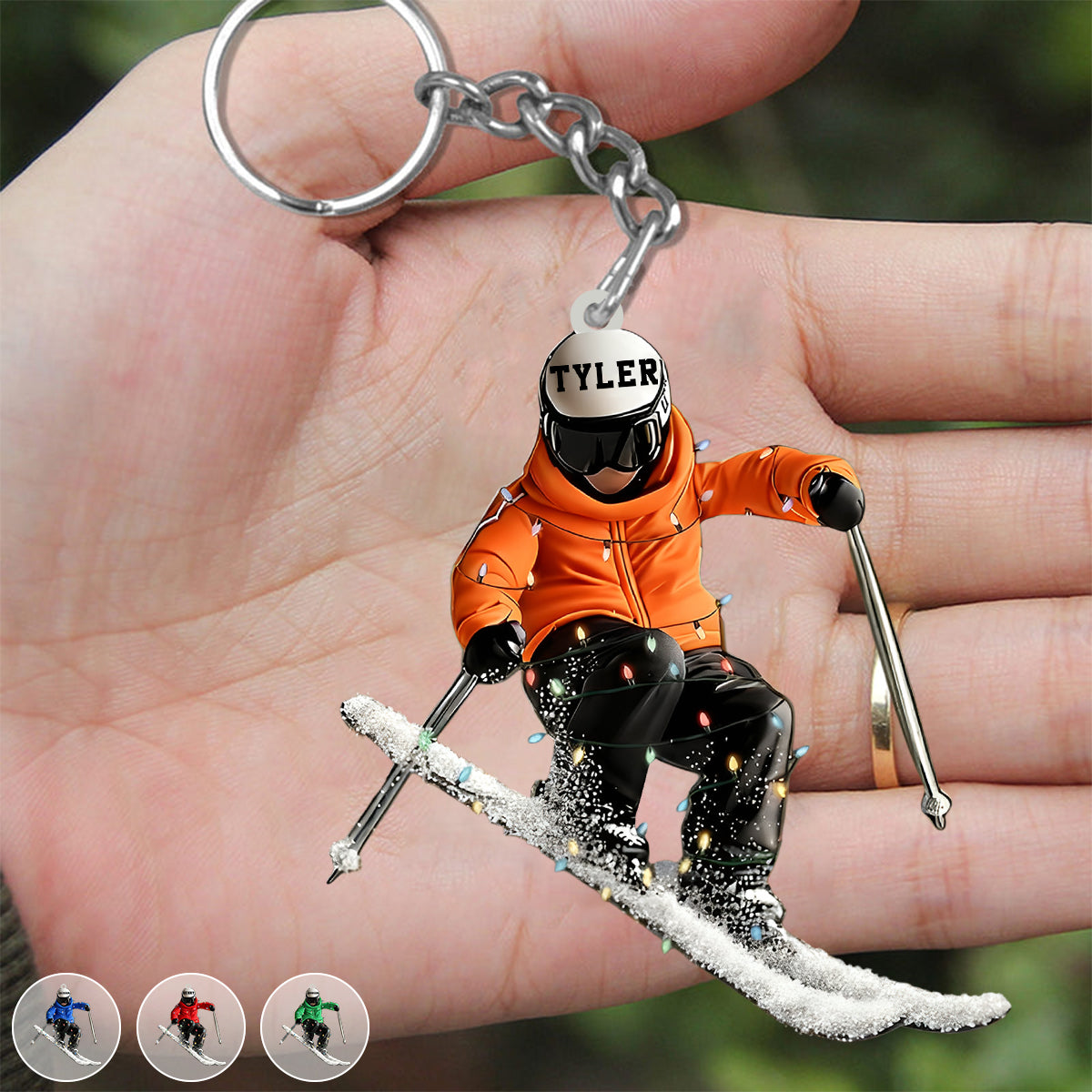 Funny Skiing Personalized Name Shaped Acrylic Keychain - Gift For Skiing Lovers