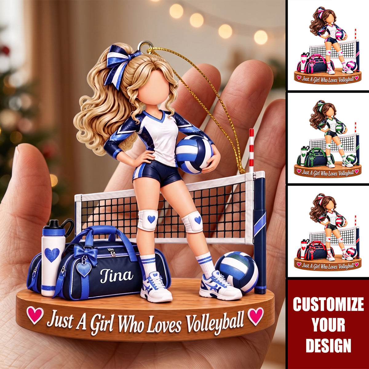 Personalized Volleyball Girl Ornament, Custom Name Athlete Christmas Gift