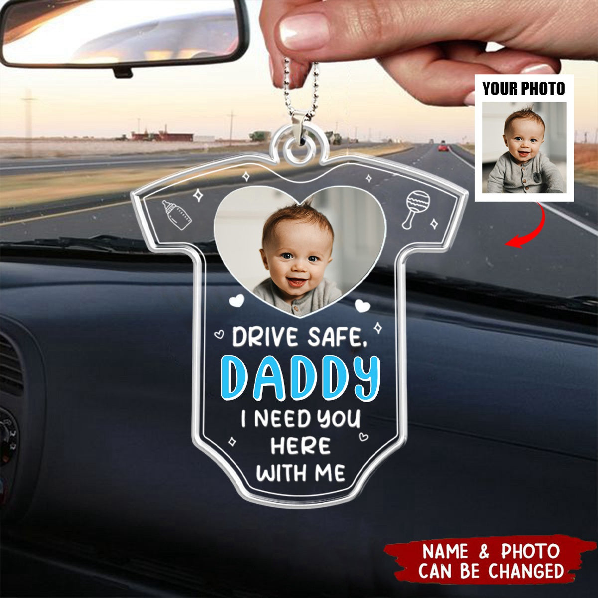 Custom Photo Drive Safe We Need You To Be Here - Family Personalized Car Ornament