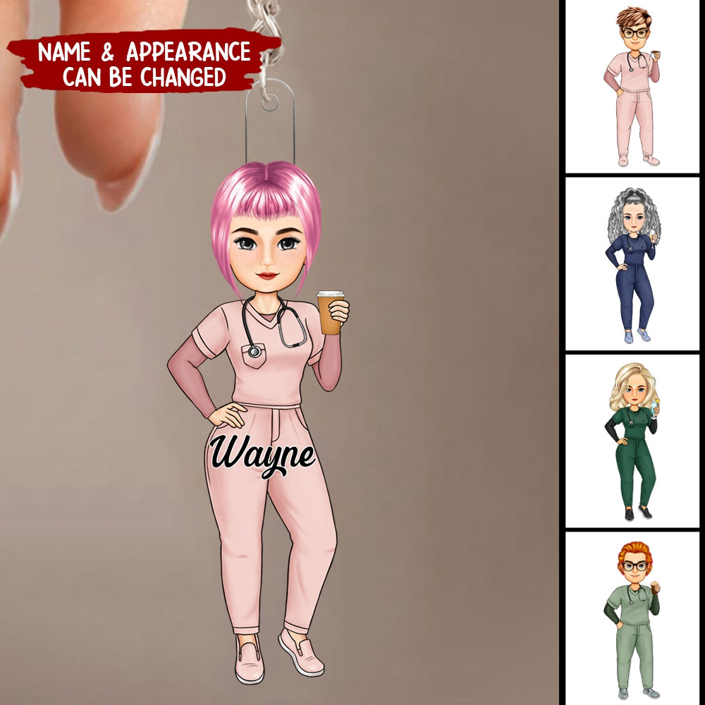 Personalized Nurse Doll Acrylic Keychain, Gift For Nurse