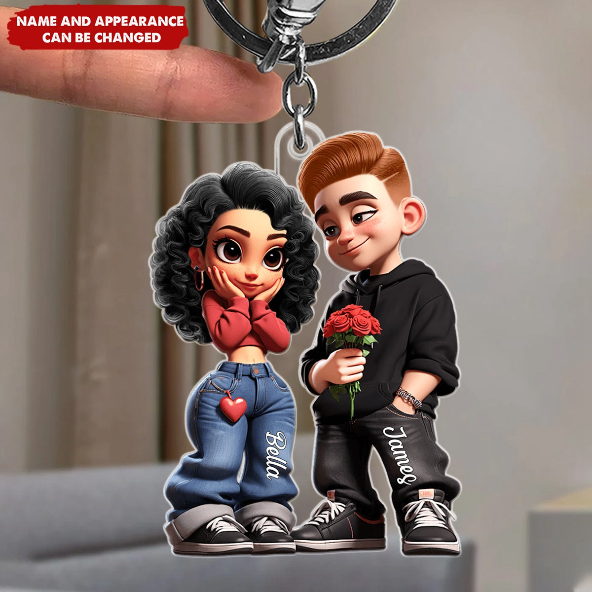 3D Y2k Style Couple - Customized Personalized Acrylics Keychain - Valentine's Day Gift For Couples, Lovers