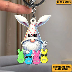 Bunny Nana Grandma Easter Dwarf With Little Peeps Grandkids Personalized Acrylic Keychain