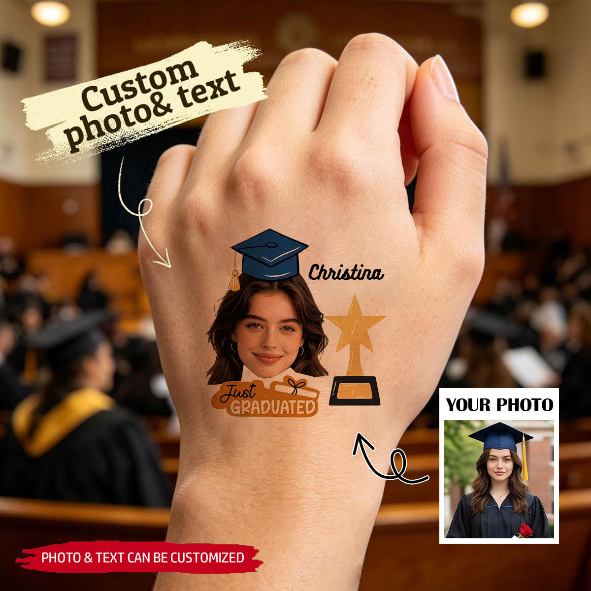 Custom Graduation Tattoo Sticker - Personalized Tattoo, Congrats Graduate Gift