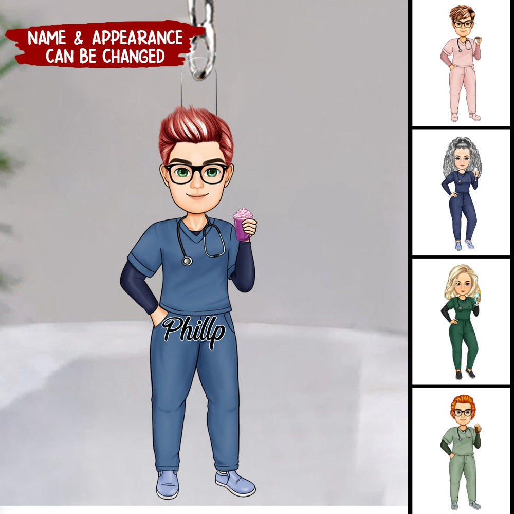 Personalized Nurse Doll Acrylic Keychain, Gift For Nurse