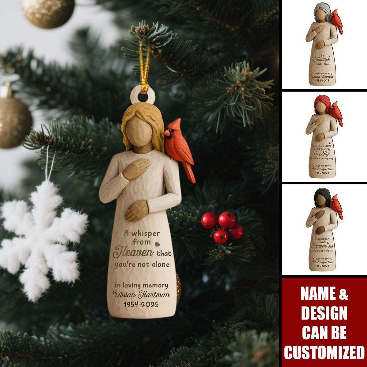 Always With You Cardinal & Woman Personalized Christmas Acrylic Ornament, Memorial Sympathy Gift
