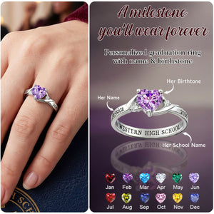 Personalized High School Graduation Ring with Name & Birthstone Engraving