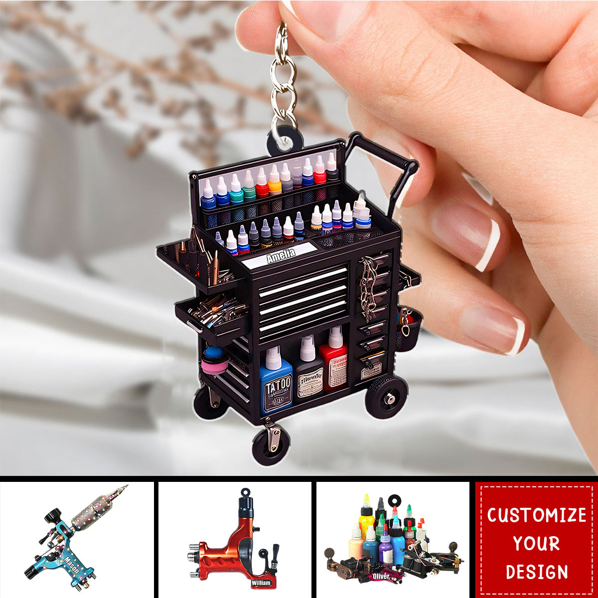 Tattoo Machine -Personalized Acrylic Keychain, Gift For Tattoo Artist