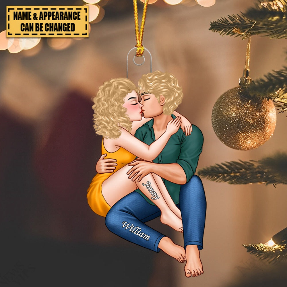 Christmas Couple Embrace & Kiss Gift For Him For Her Personalized Acrylic Ornament