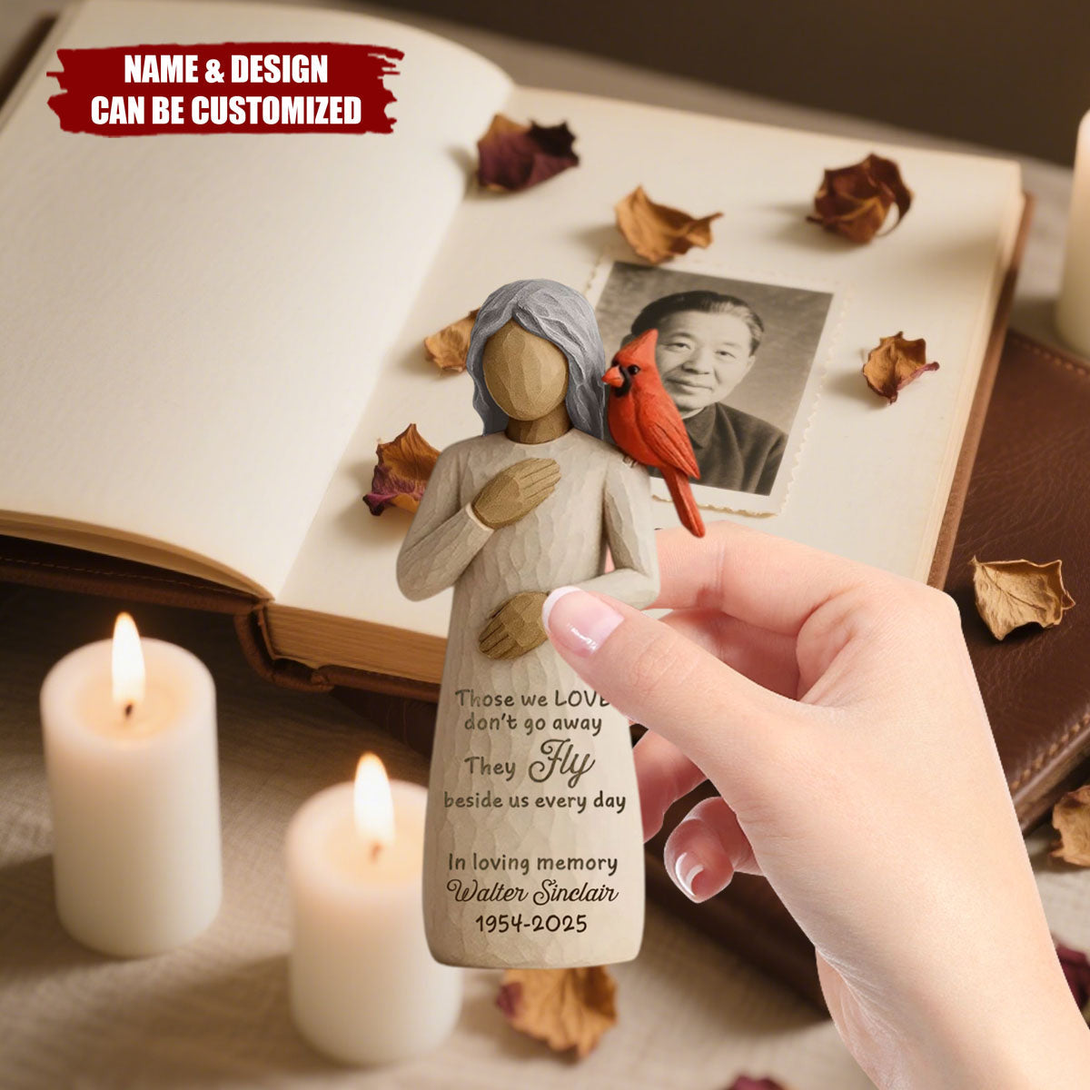 Always With You Cardinal & Woman Personalized Acrylic Keychain, Memorial Sympathy Gift