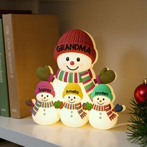 3D Effect Heartwarming Christmas Grandma Grandkids Snowman Together - Personalized Light Box - Gift For Grandmas