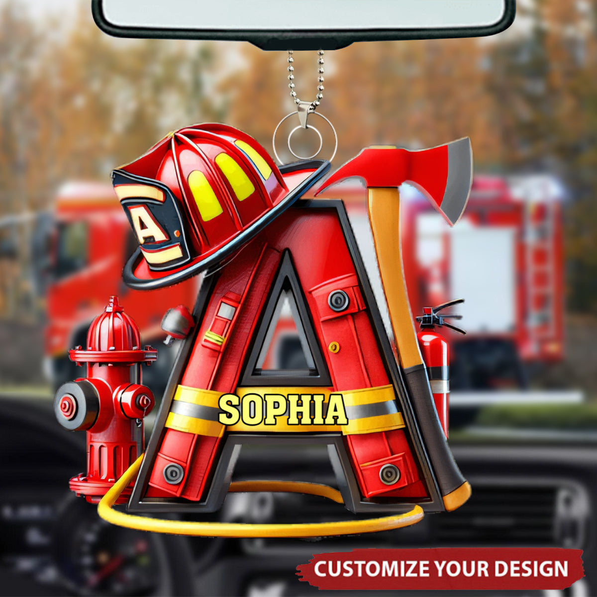 Alphabet Firefighter - Personalized Acrylic Car Ornament