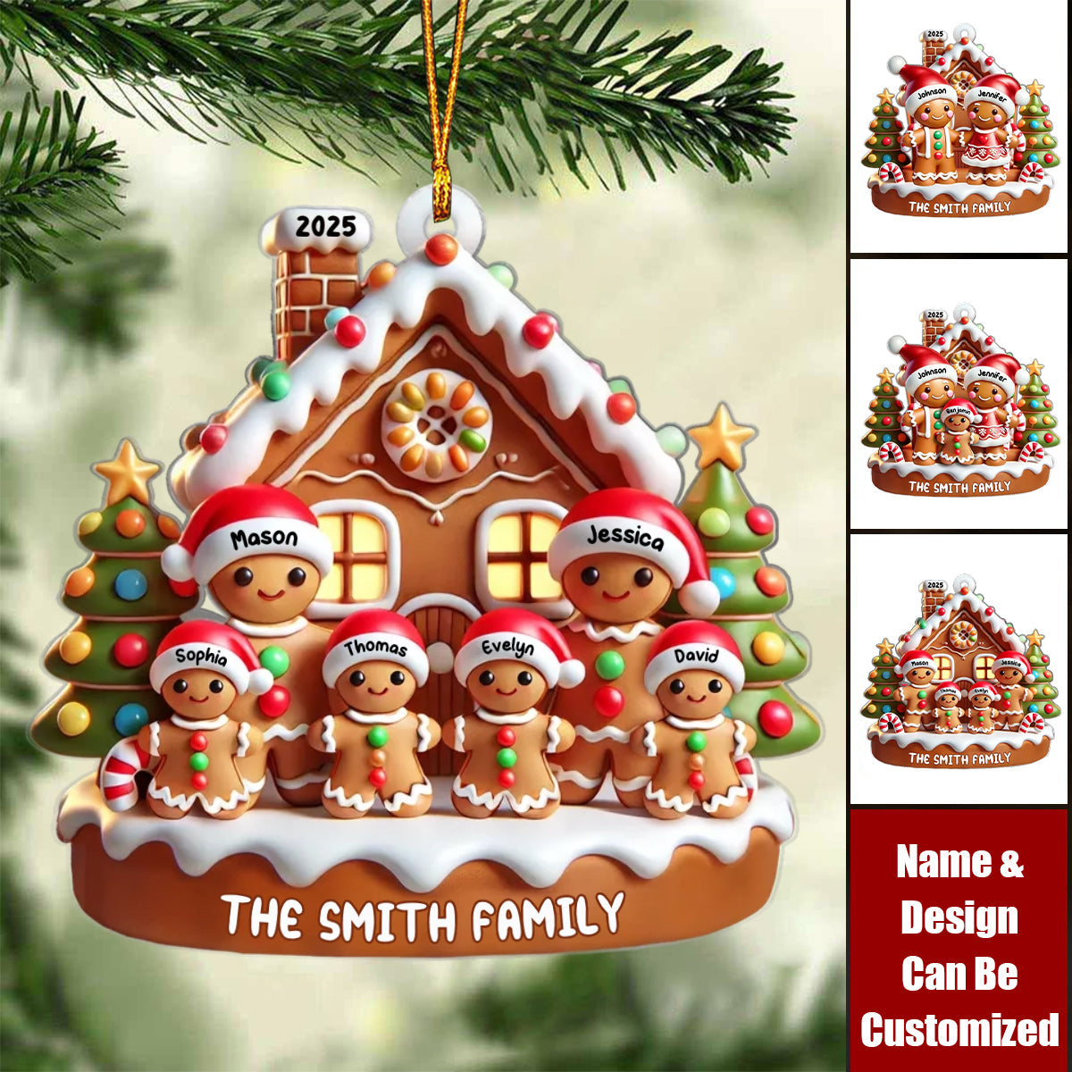 Gingerbread Family With Gingerbread House - Personalized Acrylic Christmas Ornament