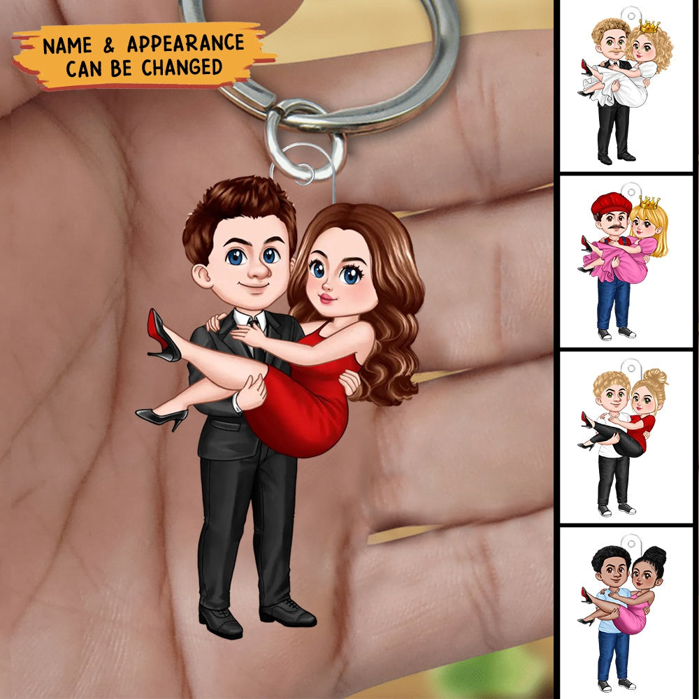 Man Carrying Woman Cartoon Couple - Personalized Keychain