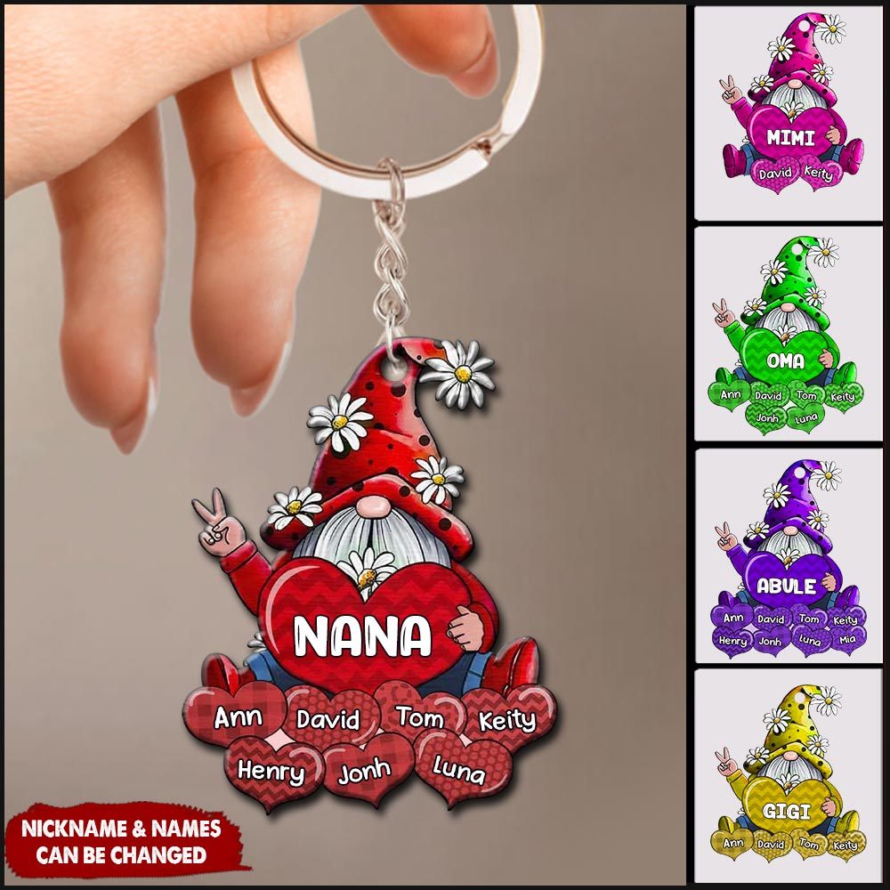 Colorful Grandma- Mom Dwarf Loves Sweet Heart Kids, Mother's Day Personalized Acrylic Keychain