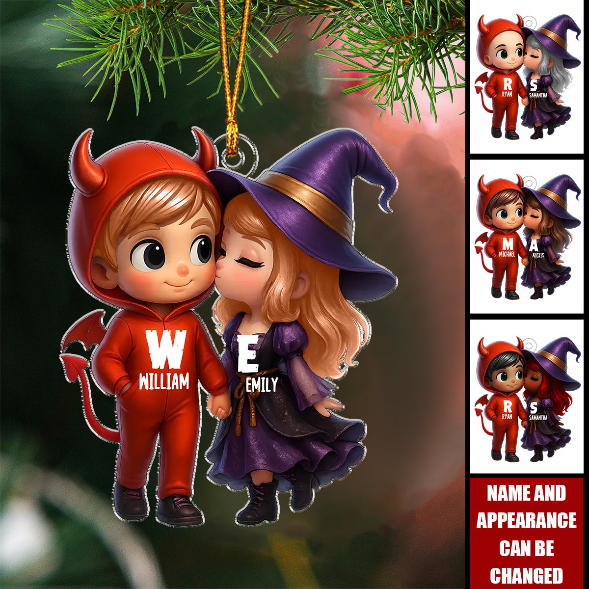 Cute Cartoon Halloween Couple - Personalized Acrylic Flat Ornament