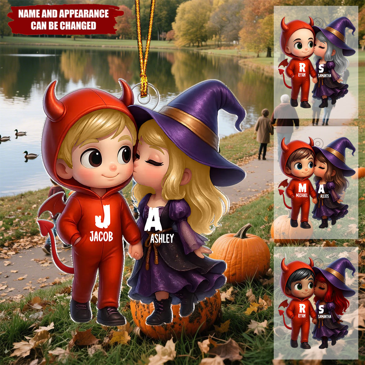 Cute Cartoon Halloween Couple - Personalized Acrylic Flat Ornament