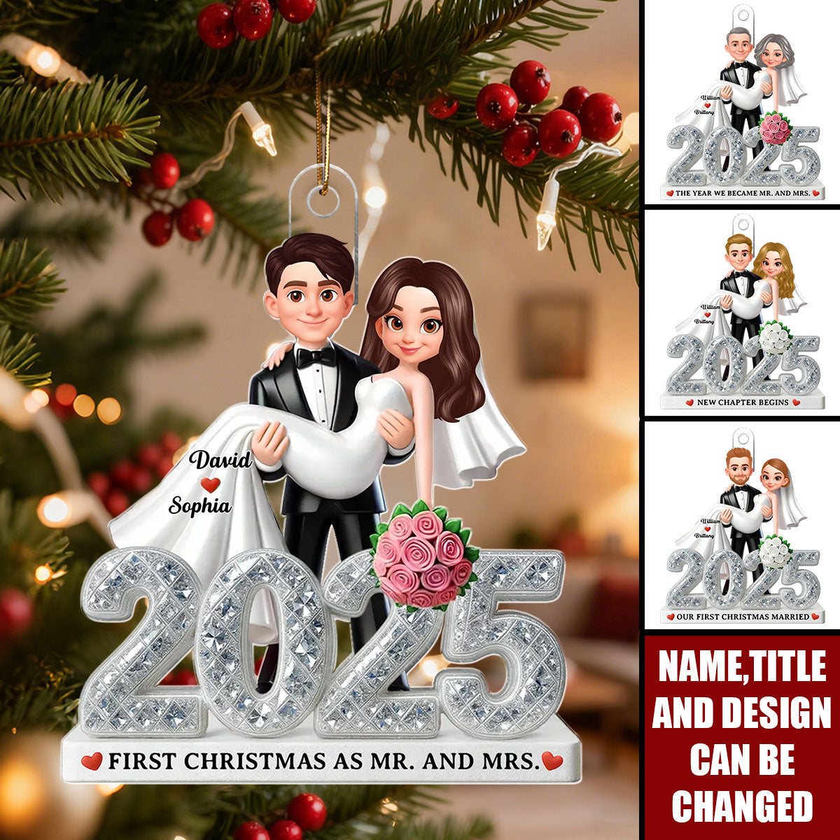 First Christmas Married 2025 - Personalized Christmas Acrylic Ornament
