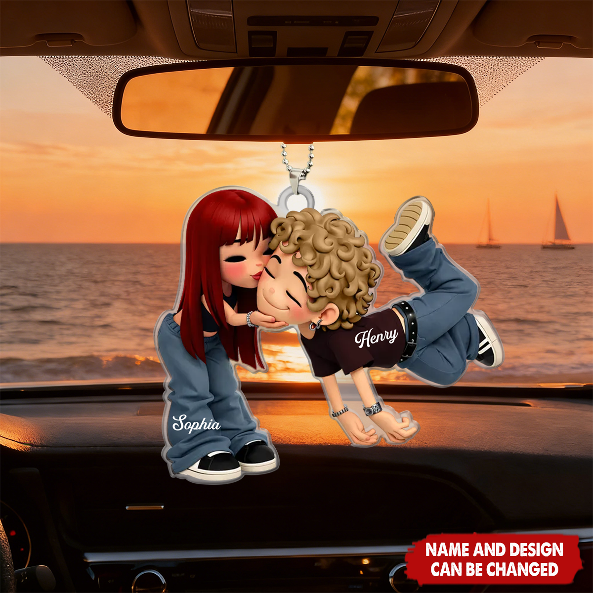 Romantic Cartoon Couple - Personalized Car Ornament