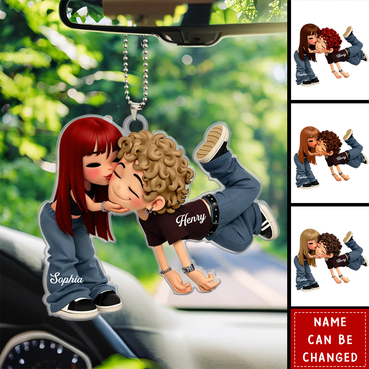 Romantic Cartoon Couple - Personalized Car Ornament