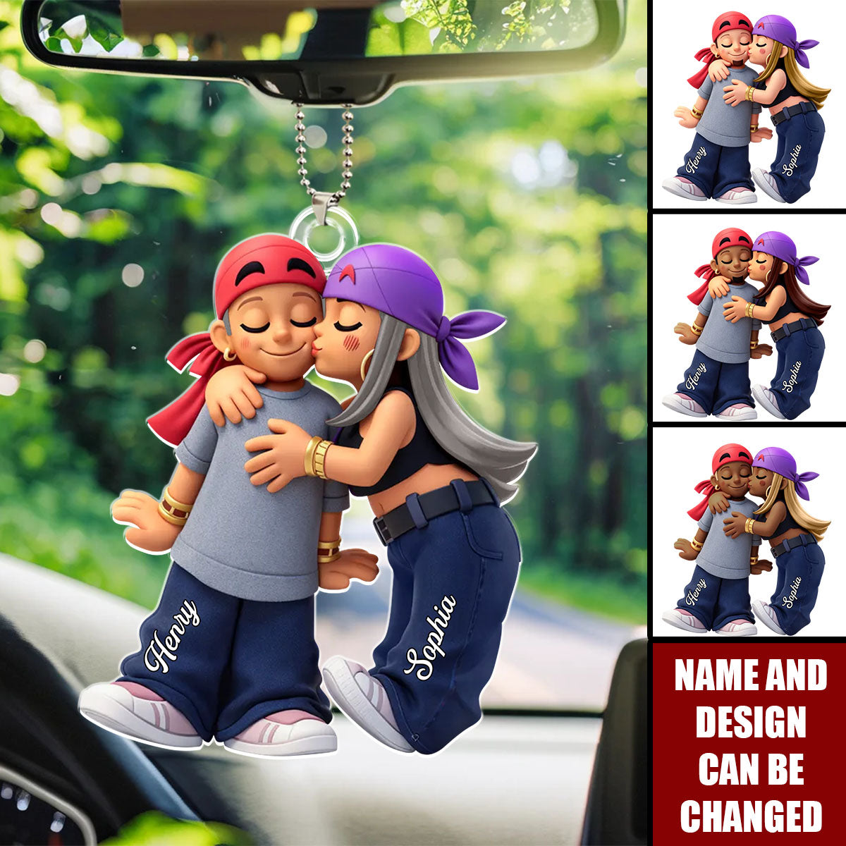 Y2K Couple Kissing - Personalized Car Ornament
