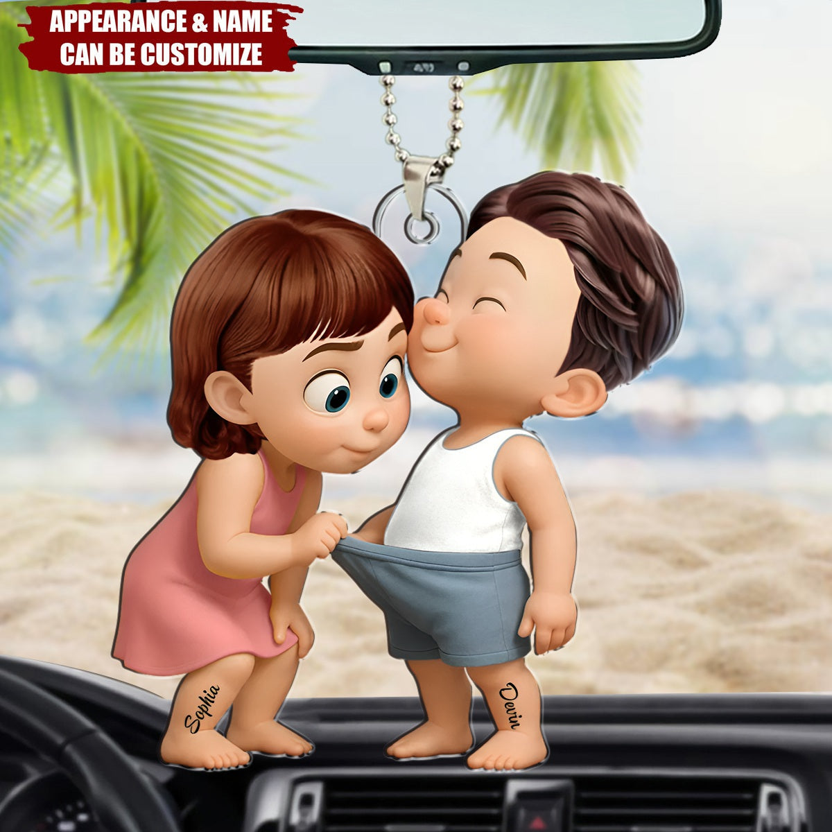 Funny Cartoon Couple Personalized Acrylic Car Ornament