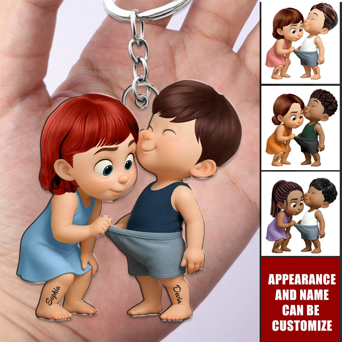 Funny Cute Cartoon Couple Personalized Acrylic Keychain