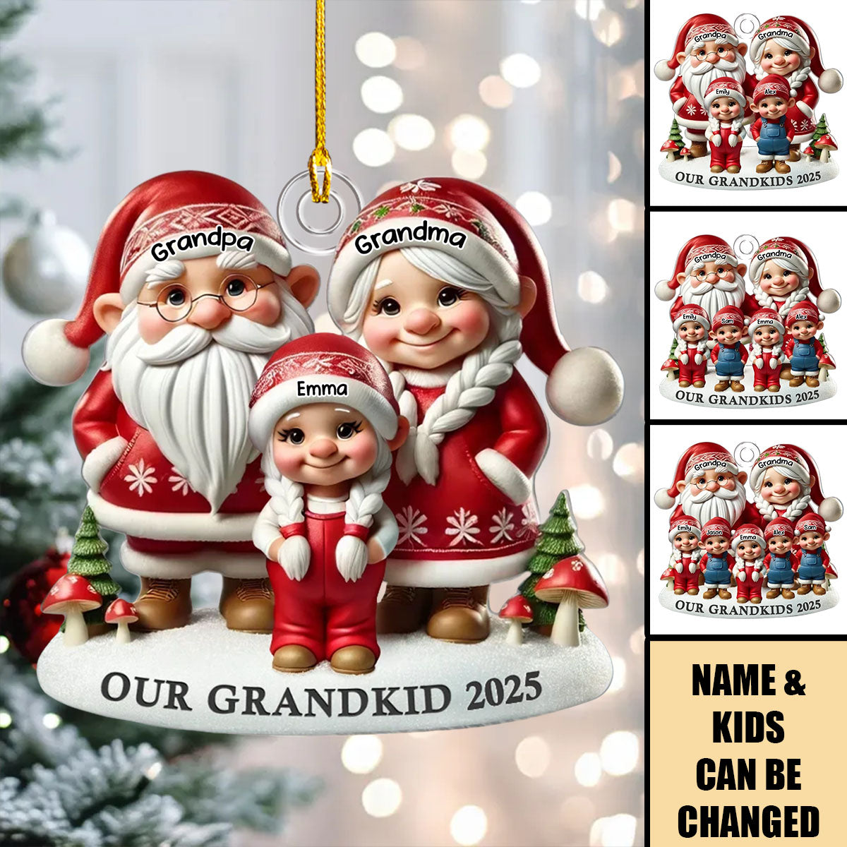 Gnome Grandma Grandpa And Grandkids Personalized Acrylic Ornament