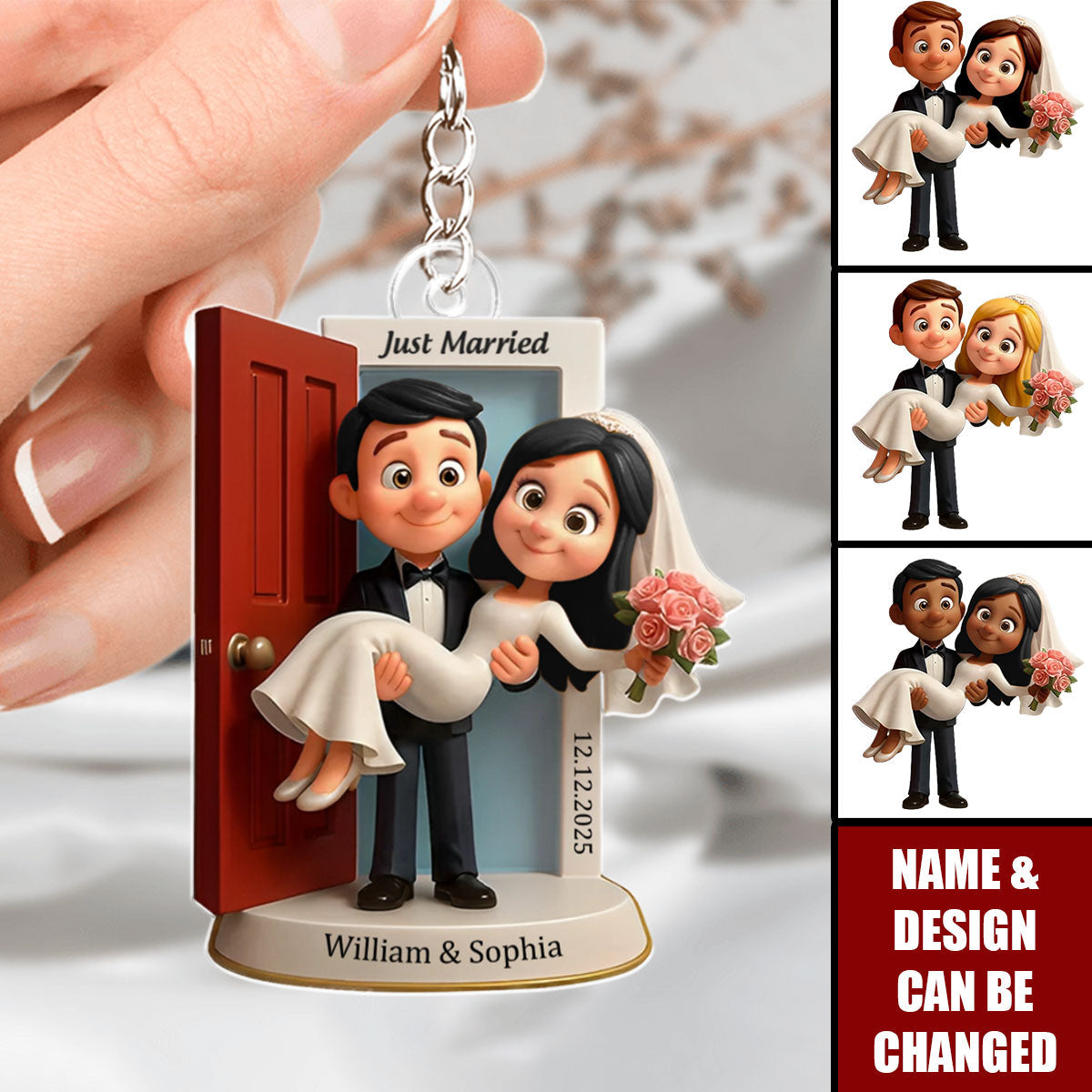 Personalized Our First Married Keychain - Custom Wedding Couple Threshold