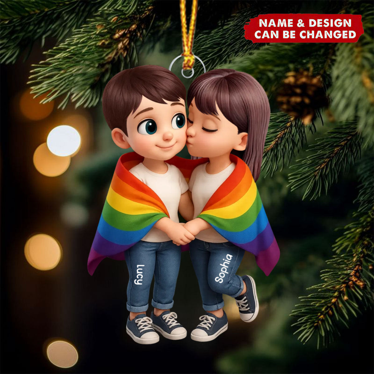 Pride Month LGBT Couple Love Is Love Personalized Acrylic Christmas Ornament