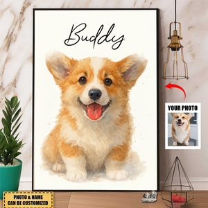 Custom Watercolor Portraits Using Pet Photo Personalized Poster, Gift for Dogs Cats Lovers