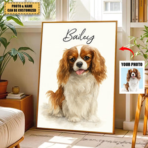 Custom Watercolor Portraits Using Pet Photo Personalized Poster, Gift for Dogs Cats Lovers