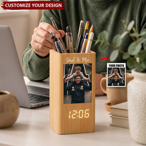 Father's Day Gifts, Dad & Me - Personalized Pen Holder With Clock