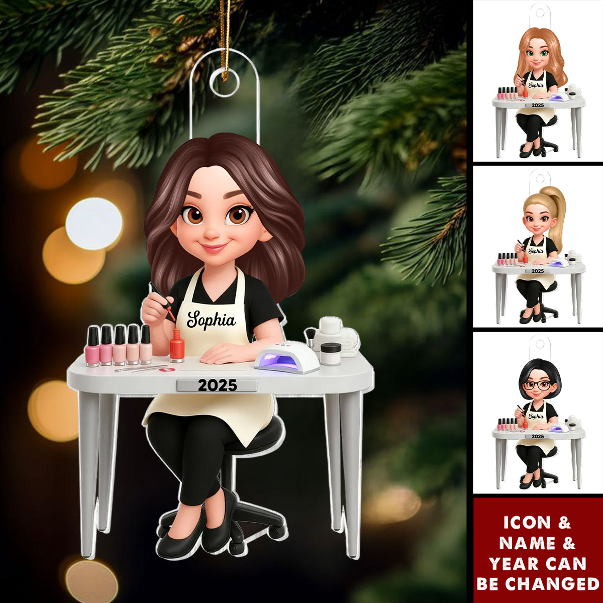 Christmas Nail Technician - Personalized Acrylic Ornament - Gift For Nail Technician, Nails Decor, Beauty Salon, Woman, Girl