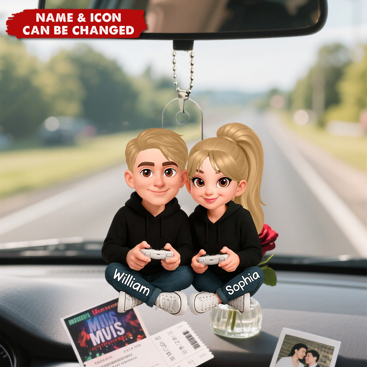 Couple Gaming Forever 2 Player Mode Signature Symbols Christmas - Personalized Acrylic Car Ornament