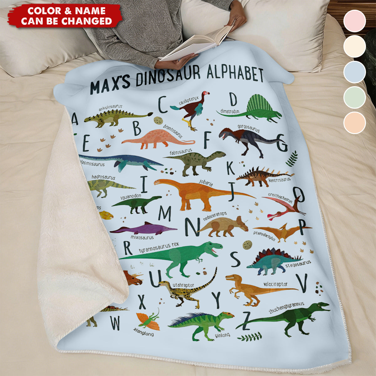 Personalized Dinosaur Alphabet Blanket, Boy Blanket Gift, Baby Blanket Gift, Kids Blanket, Personalized Gift
