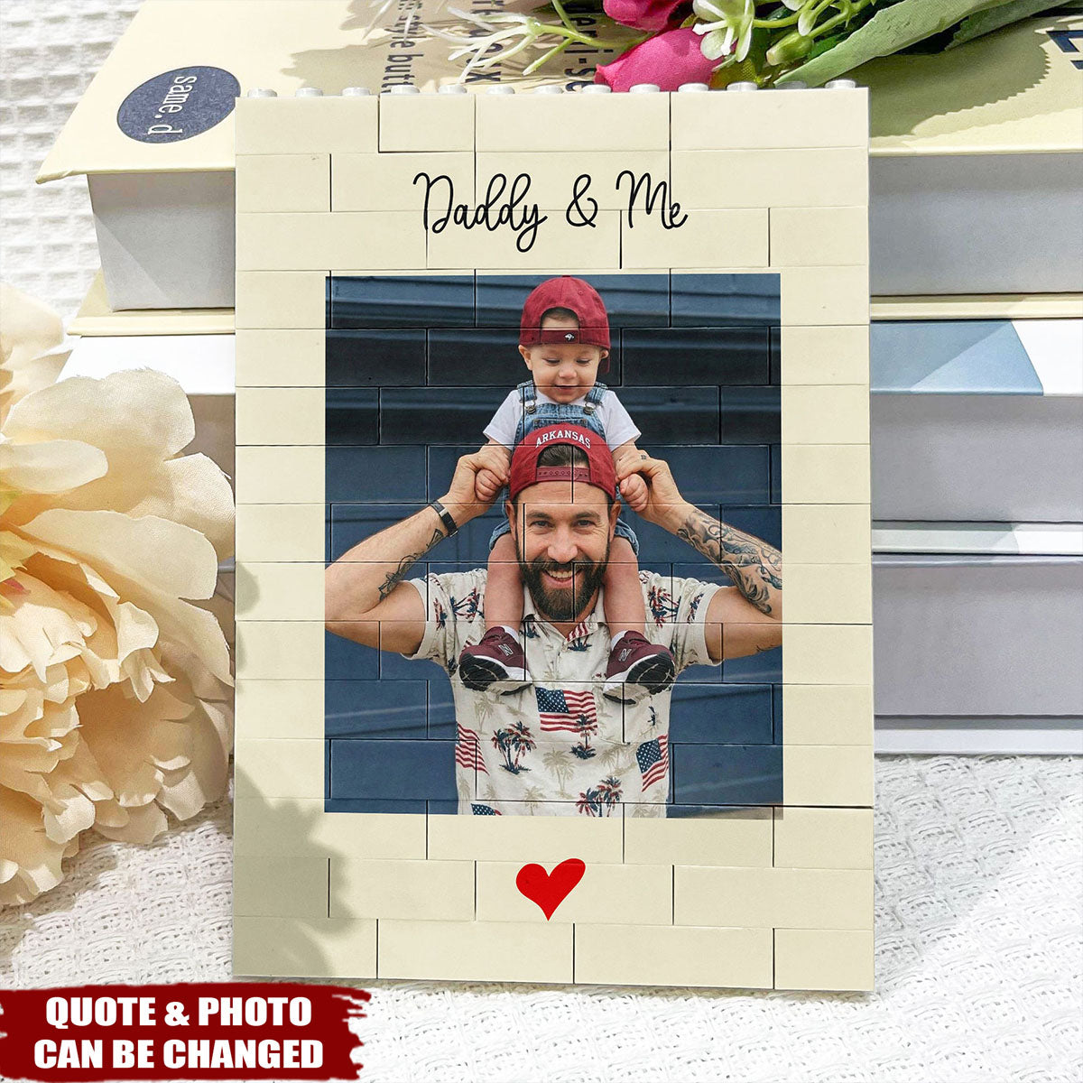 Father's Day Gifts, Daddy & Me Father's Day Gift For Dad, Husband - Personalized Rectangle Building Brick