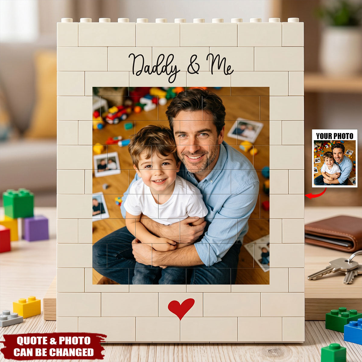 Father's Day Gifts, Daddy & Me Father's Day Gift For Dad, Husband - Personalized Rectangle Building Brick