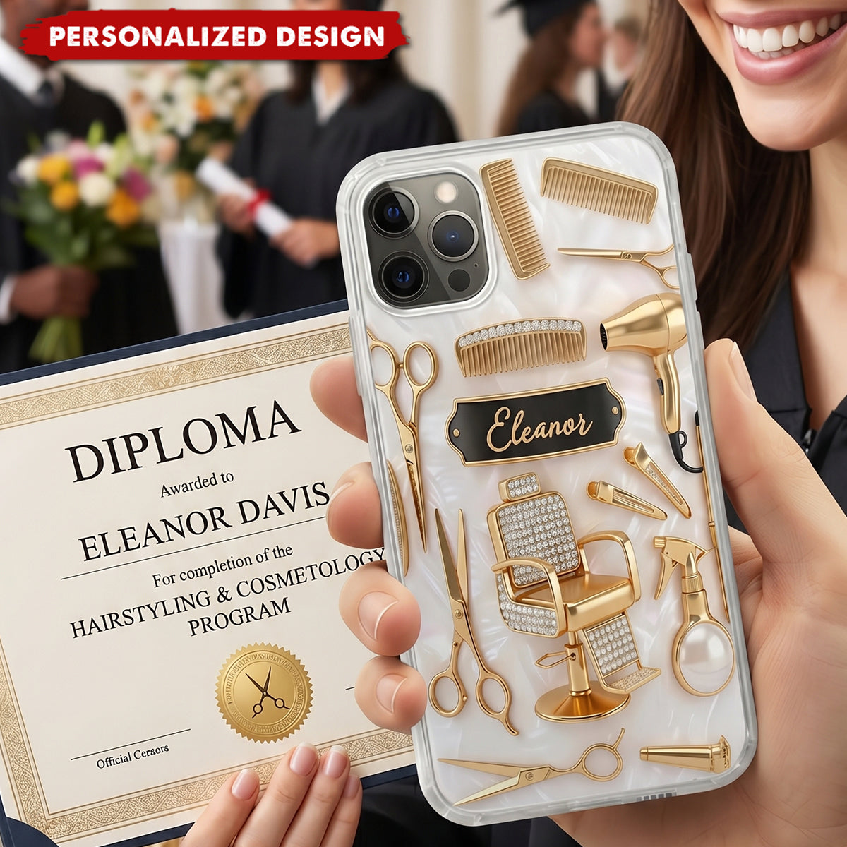 Custom Name Hairstylist 3D Clear Phone Case, Personalized Gift For Hairdresser