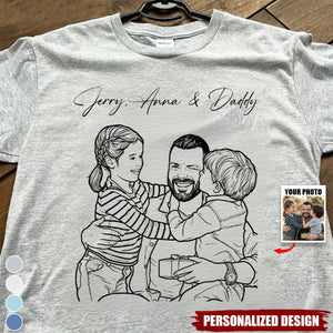 Custom Photo Sketch Line Art Shirt - Personalized Gift For Husband, Dad