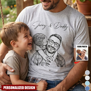 Custom Photo Sketch Line Art Shirt - Personalized Gift For Husband, Dad