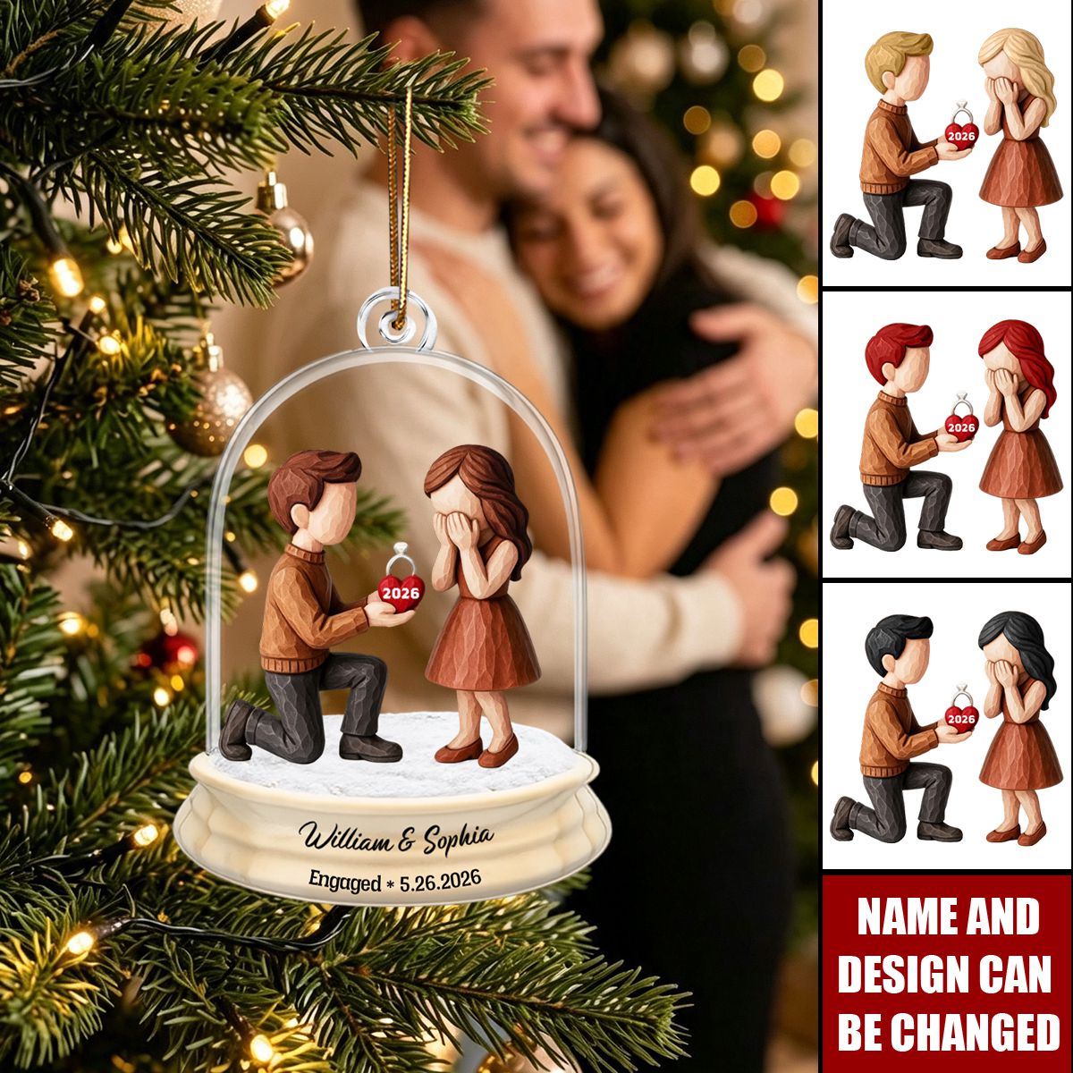 Personalized Proposal  Engagement Ornament,  First Christmas Gift For Couple, Wedding Decor