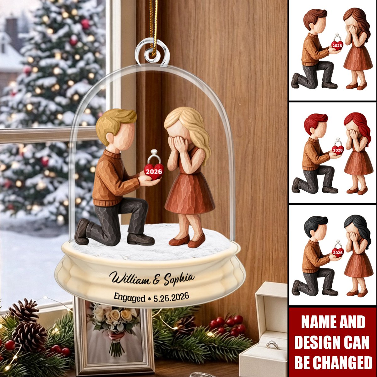 Personalized Proposal  Engagement Ornament,  First Christmas Gift For Couple, Wedding Decor