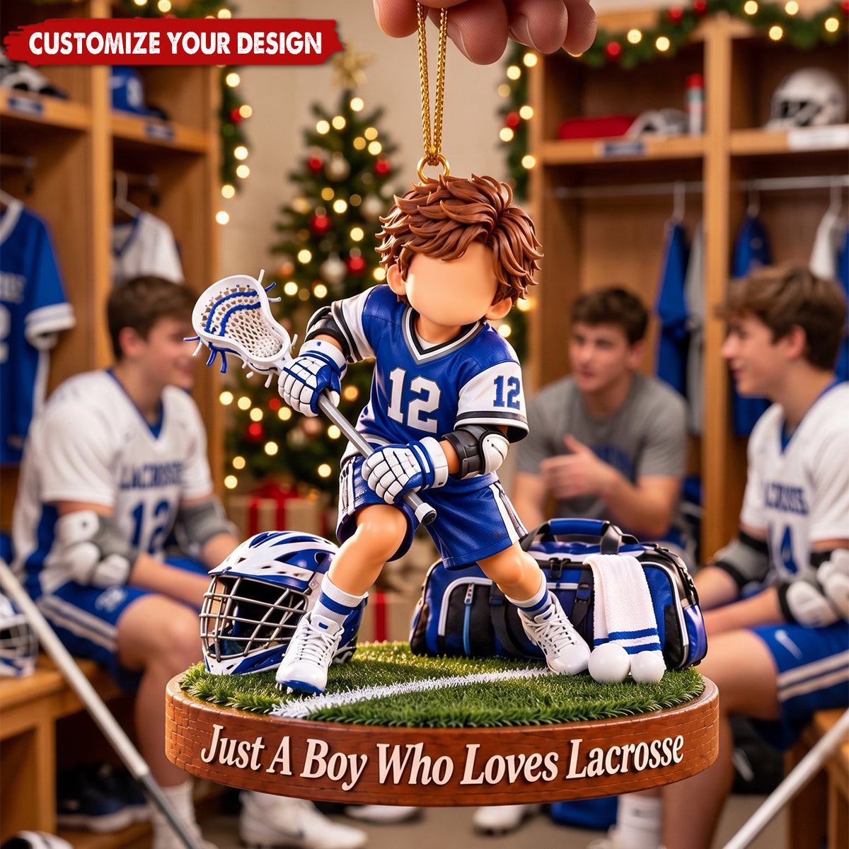 Personalized Boy Acrylic Ornament - Custom Gift for Son, Lacrosse Player Birthday Gift