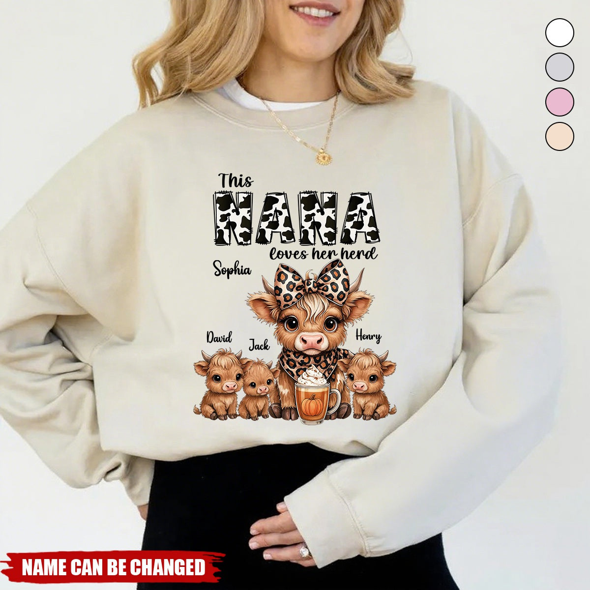 This Mama Grandma Loves Her Herds – Cozy Fall Vibe Personalized Highland Cow Family Sweatshirt
