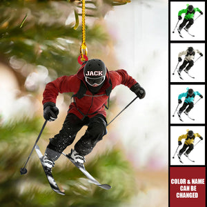 Personalized Skiing Christmas Acrylic Ornament,  Unique Winter Sports Holiday Xmas Decor for Snow Lovers